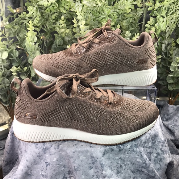 Skechers BOBS Taupe Sparkle Mesh Fabric Athletic Lace-ups WMS 7.5M✨Like NEW✨ - Picture 4 of 10